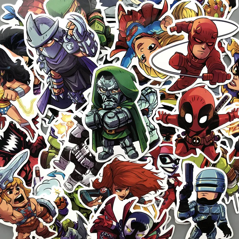 50Pcs Marvel The Avengers Cartoon Sticker Waterproof For Laptop Moto Skateboard Luggage Guitar Furnitur Decal Toy Stickers bomb