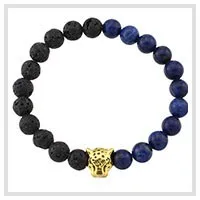 Black-Blue-Bracelet-Colorful-Weathering-Agate-Natural-Stone-Beads-Elastic-Bracelet-with-Alloy-Leopard-Head-Jewelry