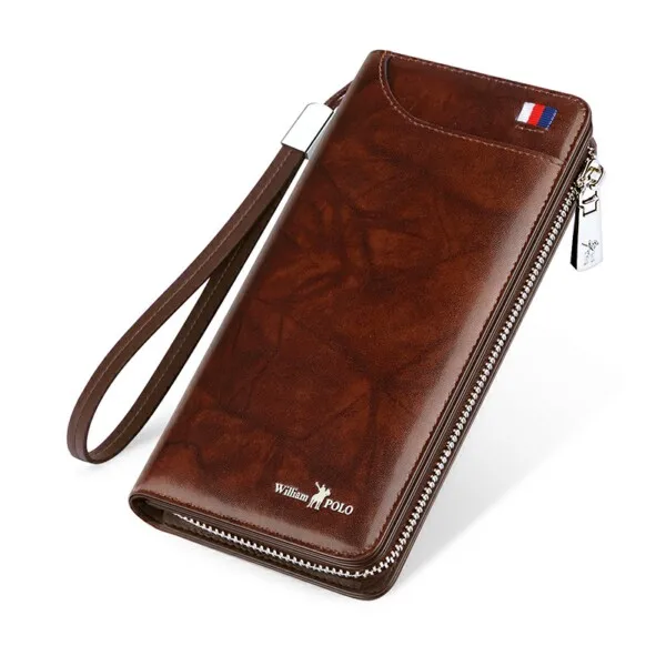 Мужские кошельки из натуральной кожи на молнии, роскошная сумка для кредитных карт, кошелек, деловой модный дизайн для телефона - Цвет: Brown