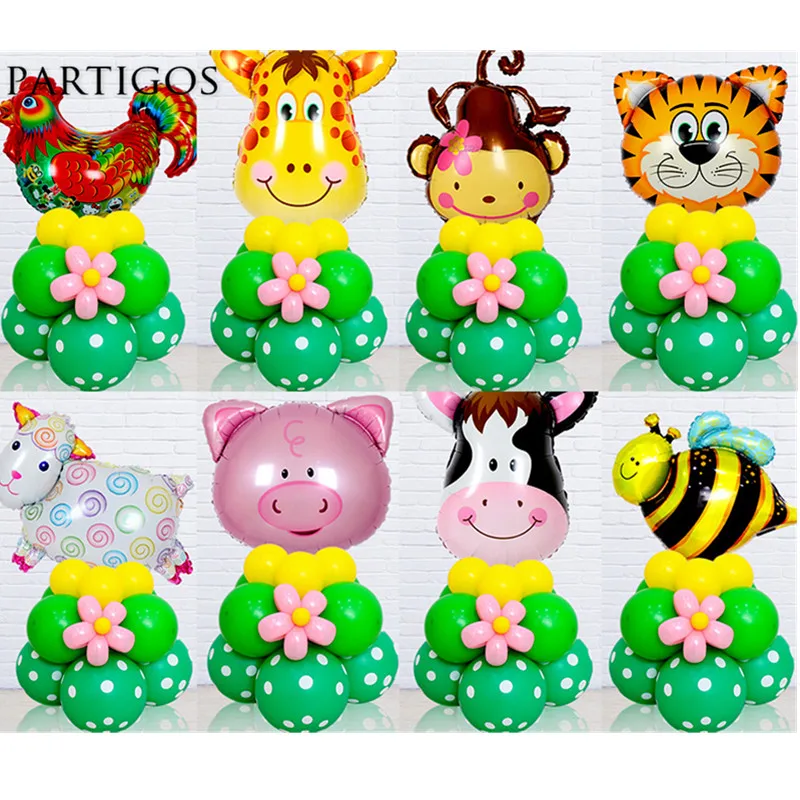 

20pcs/lot Animal Head Foil Balloons Upright Stand Set Balloon Jungle Animal Theme Party Decor Kids Birthday Party Gifts Globos