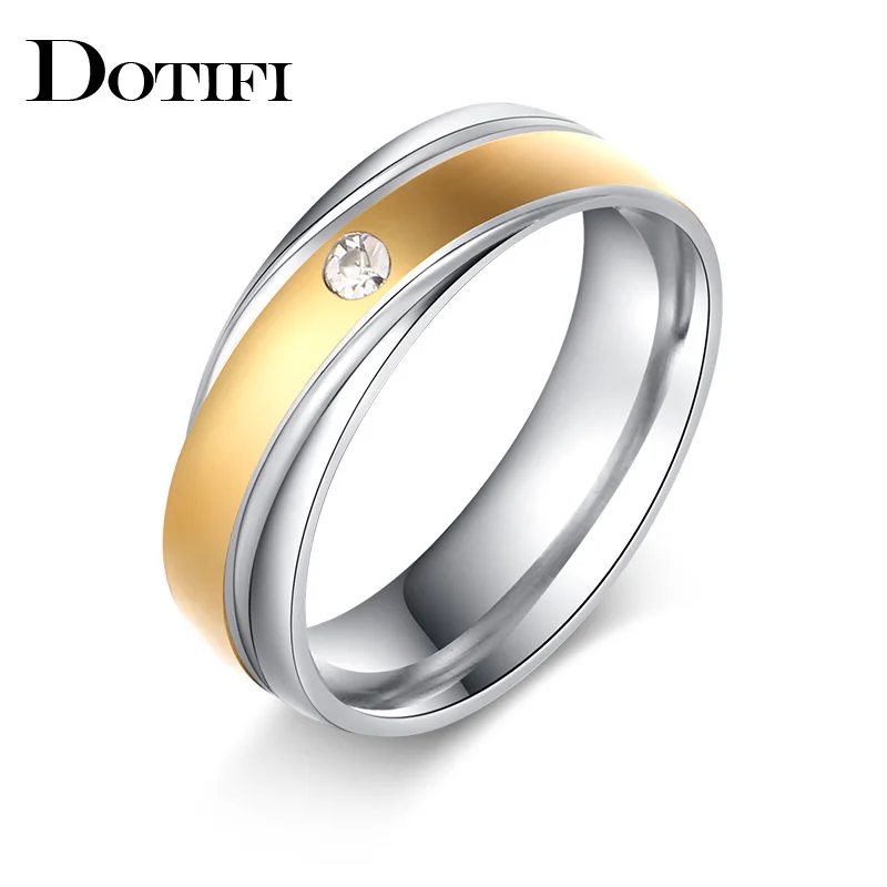 DOTIFI 316L кольца из нержавеющей стали для женщин серебряное Золото 1 циркон обручальное кольцо ювелирные изделия
