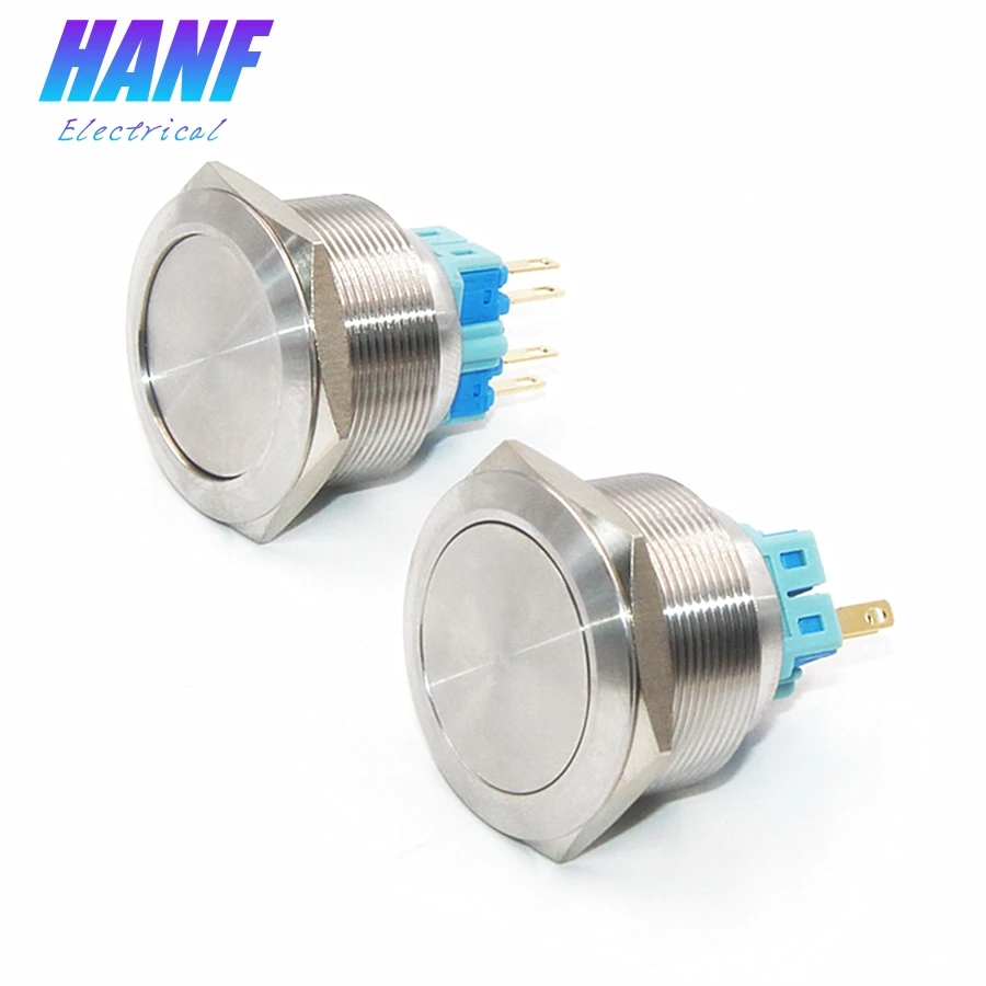 

1pcs 30mm 1NONC Flat Head Self-Locking Metal Push Button Switch Stainless Steel Pin 4 Terminals Waterproof