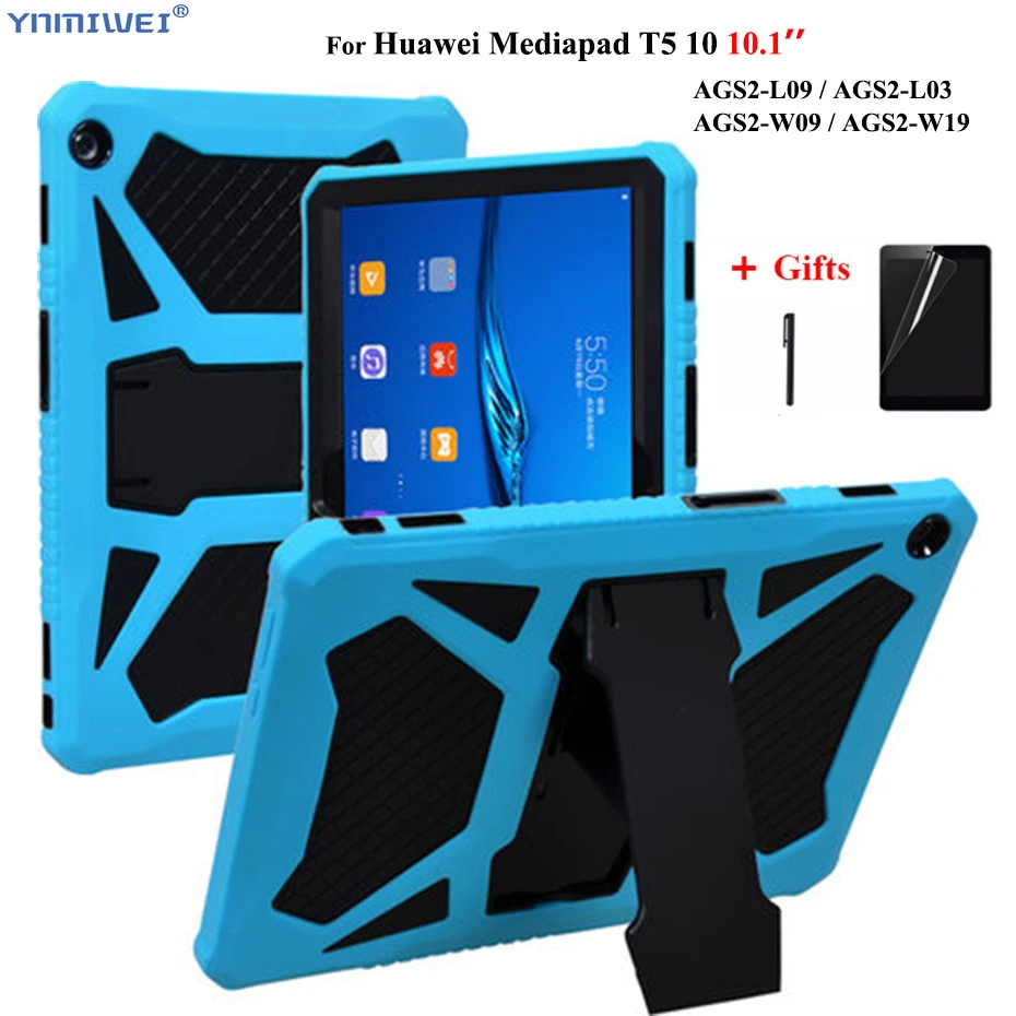 For Huawei MediaPad T5 10 10.1" Heavy Duty Armor Case For Huawei T5 10 AGS2-W09/L09/L03/W19 Shockproof Silicone PC Cover +Films