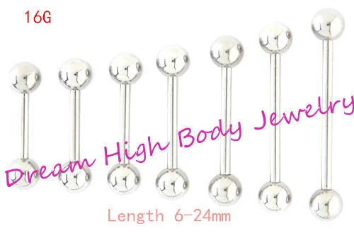 FORYOU FASHION Surgical Steel 16G Tongue Rings Nipple Straight Barbells Body Piercing Jewelry 12mm Length 3mm Ball