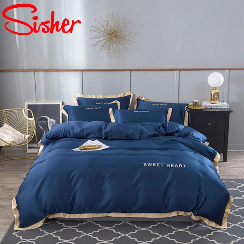 

Sisher Adult Bedding Set Bed Sheet Pillowcases Luxury Grey Black Bedclothes Quilt Covers King Queen Single Size Duvet Cover