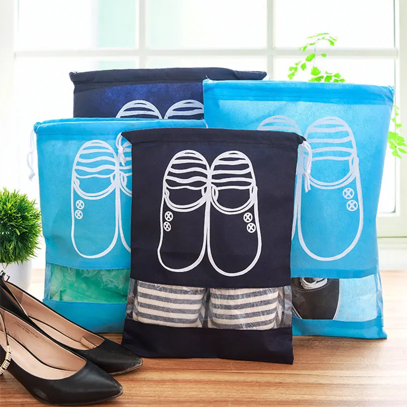 

Tourist Shoes Storage Bag 2pcs/Lot Dustproof Thicken Drawstring Bag Visible Thicken T-Shirt Underwear Organize Bag EGF052