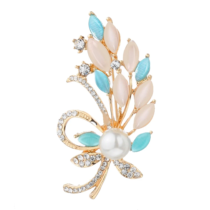 

New Fashion Elegant Opal Imitation pearls Butterfly flowers Plant brooch Pins for women wedding Exquisite Costume Jewelry