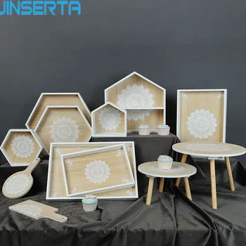 

JINSERTA Wooden Serving Tray Jewelry Display Plate Retro Natural Wood Dessert Cake Plate Home Party Wedding Decoration Organizer