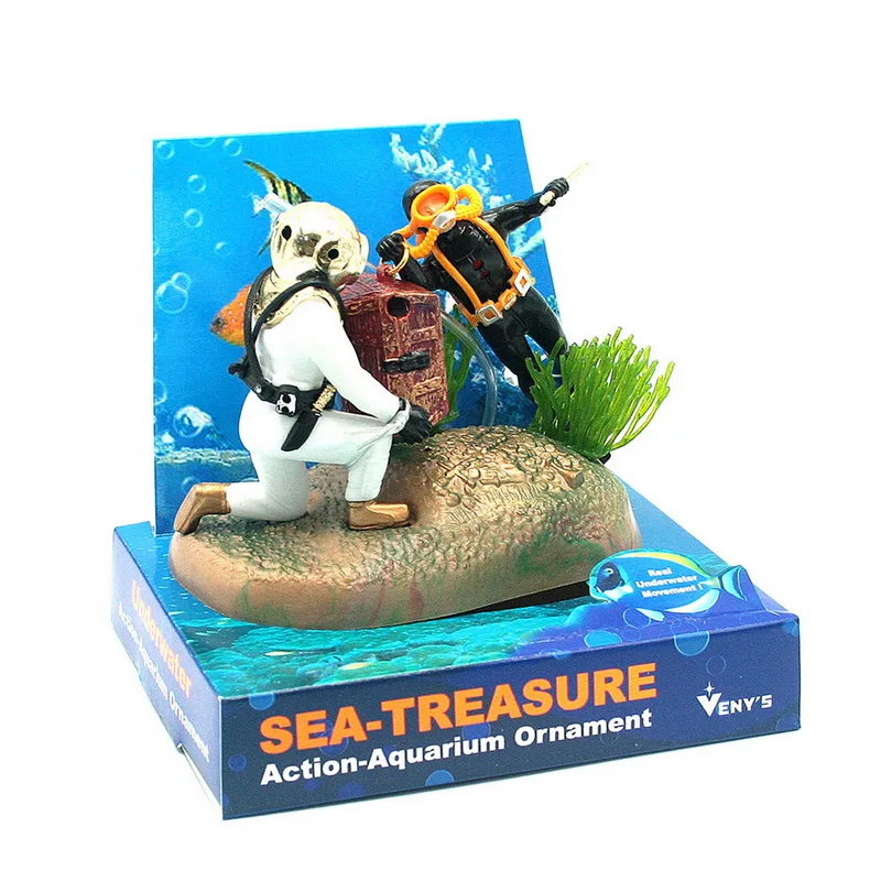 1 Set Of 2 Men Treasure Diving Action Aquarium Fish Tank Ornaments
