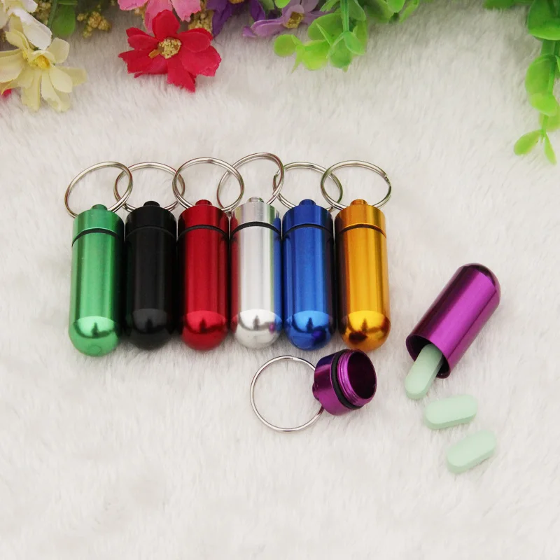 1PCS small metal container aluminum pill box holder keychain medicine
