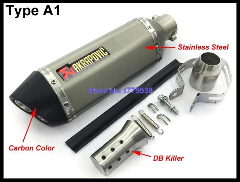 ID: 51mm L: 370mm Universal motocicleta Escape silenciador Escape Scooter Akrapovic Escape mufla doble orificio adecuado para la mayoría de motos