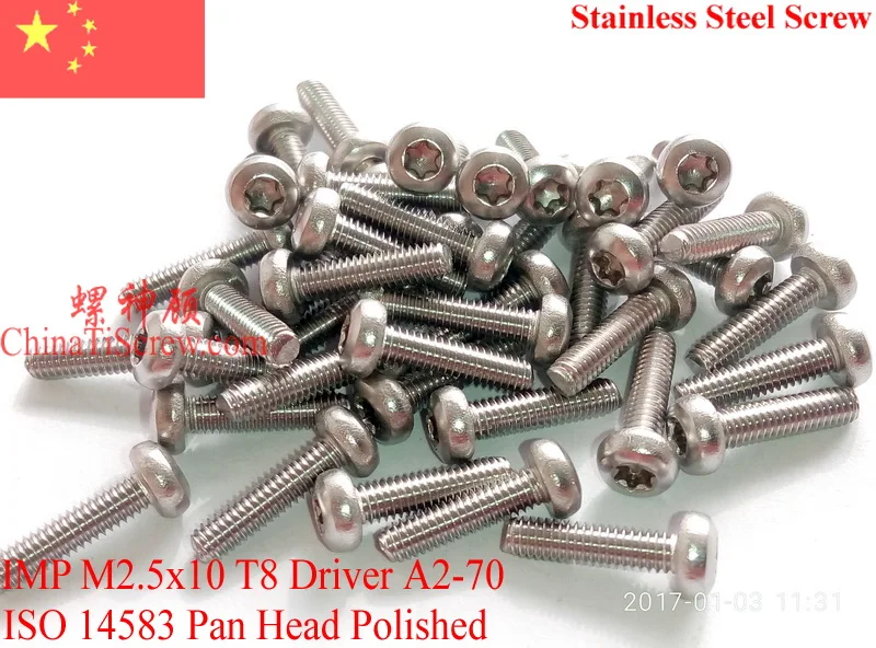 

Stainless Steel Screws M2.5x10 ISO 14583 Pan Head Torx T8 A2-70 Polished ROHS 100 pcs