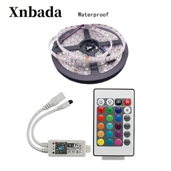 

5M 30Leds/M RGB LED Strip LED WIFI RGB Controller + 24key Remote IOS/Android Mobile Phone Wireless DC12V