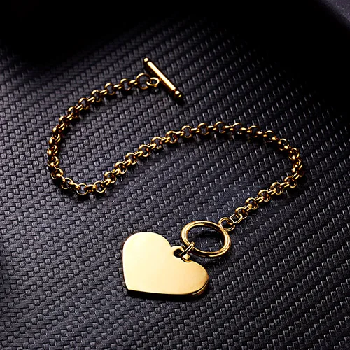 Rinhoo Индивидуальное Имя ID Сердце браслет золото нержавеющая сталь начальный шарм браслеты для женщин персонализировать ювелирные изделия лучший друг подарок - Окраска металла: GOLD
