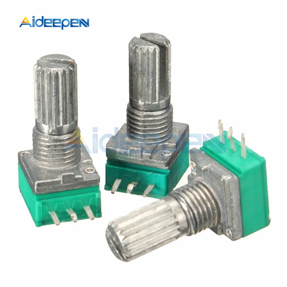 

5Pcs 6mm B10K 3Pin Single Linear Rotary Potentiometer 15mm Knurled Shaft Potentiometers 10K Ohm with Nuts Washers