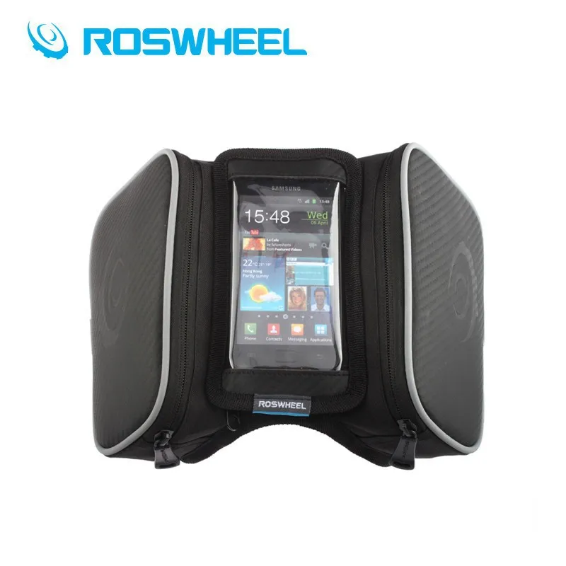 Clearance Roswheel Waterproof Cycling Bags Bike Front Frame Bag Tube Pannier Double Pouch for 5/5.5 inch Cellphone Touchscreen Bags 1