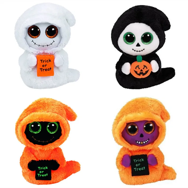 

Halloween Mist White Ghost Grinner Seeker Skelton Orange Reaper Cute Stuffed Animals Big Eyes Plush Toys 15/25CM