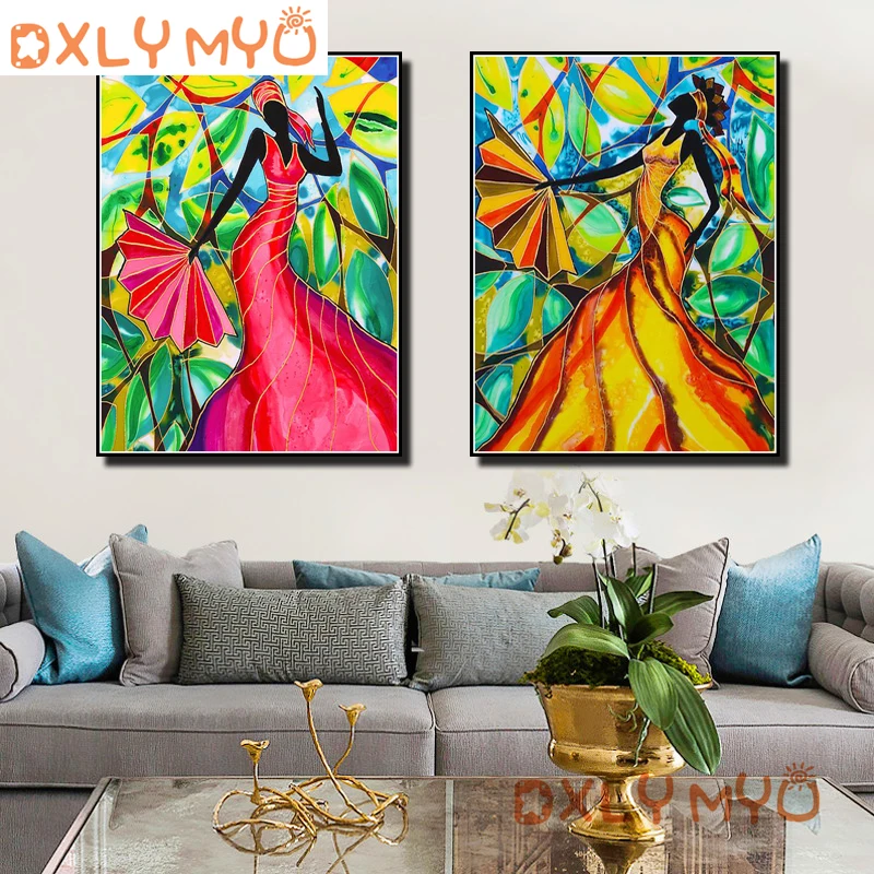 

Full Square Scenic Diamond Painting Cross Stitch Wall Art Decor DIY 5D Diamond Mosaic African Dancer Picture of Rhinestones