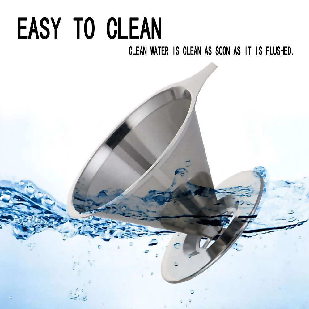 Reusable Stainless Steel Coffee Tea Filter Coffee Funnel Dripper Kitchen Coffeeware With Heat Insulation Silicone Handle Reusable Stainless Steel Coffee Tea Filter Coffee Funnel Dripper Kitchen Coffeeware With Heat Insulation Silicone Handle