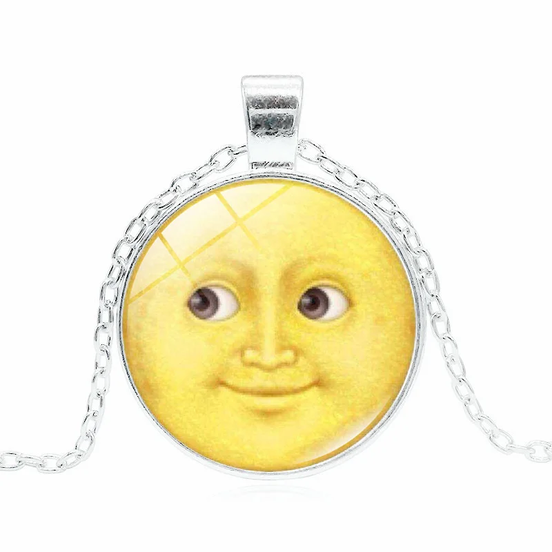 

XUSHUI XJ Sun and moon Emoji Pendant necklace Fashion Jewelry Glass Cabochon Silver chain necklace for women gift