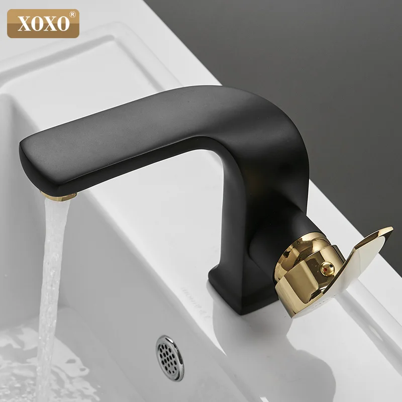 Billige XOXO Becken Wasserhahn Heißen und kalten Bad Mischbatterie Moderne Schwarz Messing Einzigen Handgriff Waschbecken Mischbatterie Deck Montiert Becken kran 21055