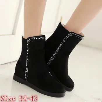 

Spring Autumn Winter Women Mid Calf Boots Wedge Height Increasing Woman Short Boots High Quality Plus Size 34-40,41,42,43 botas
