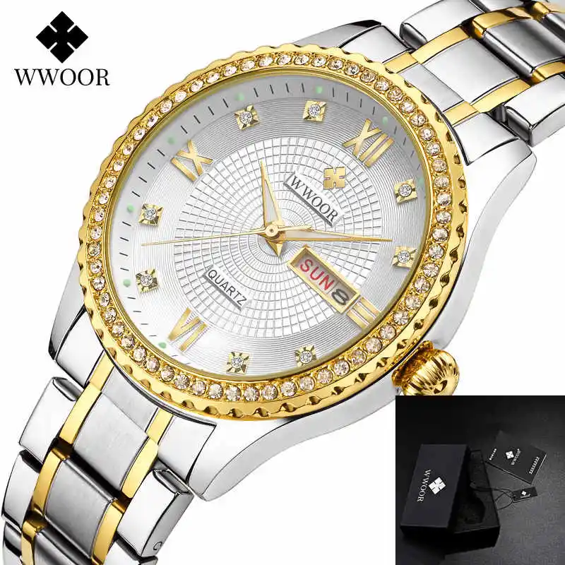 

WWOOR Relogio Masculino Top Brand Luxury Watch Mens Watches Golden Stainless Steel Military Wristwatch Big Dial Clock Male 2019