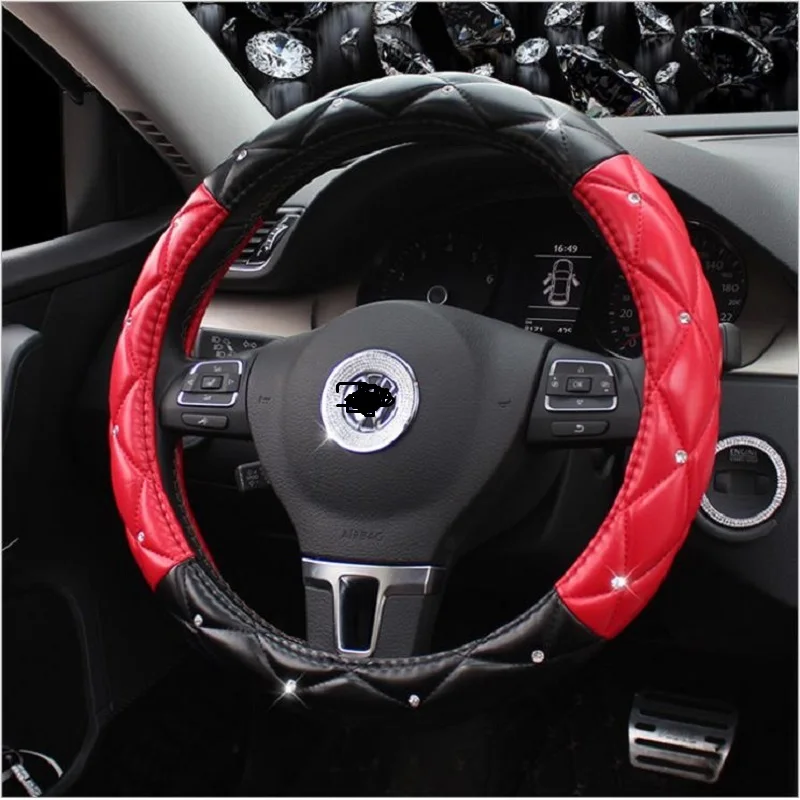 

2018 new 38cm Car Steering Wheel Cover Universal Diamond luxury Bubble PU latex Car Styling black-red/gold/blue/white