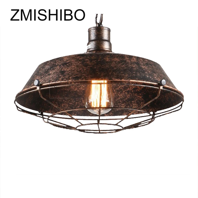 

ZMISHIBO 110V-220V E27 Chain Pendant Lamp For Dining Room Diameter 26/36/46cm Iron Rust Pot Cover Shape Retro Lighting Fixtures