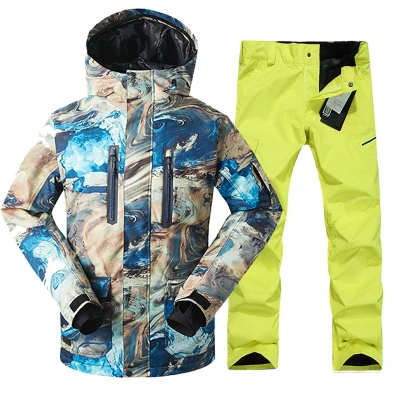 GSOU зимняя мужская лыжная куртка брюки сноуборд костюм ветрозащитный водонепроницаемый супер теплый мужской спорт на открытом воздухе зимняя одежда комплект брюк - Цвет: Color 9