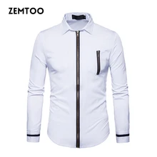 2017 Autumn Brand Men’s Shirt Long Sleeve Dress Shirt Fashion Zipper Placket Design Shirts Cotton Casual Men Shirt Social ZE0345