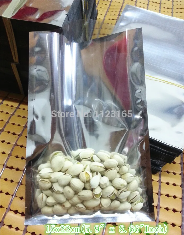 

15x22cm(5.9" x 8.66"), 100 x Translucent Plating Aluminum foil flat Bag heat seal,Front clear silvery foil Vacuum plastic pouch