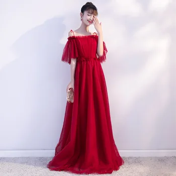 

Burgundy Bride Toast Clothes Sexy Chinese Lady Wedding Party Dress Plus Size XS-3XL Elegant Floor Length Evening Gown Vestidos