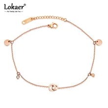 Lokaer Titanium Steel Bohemia Beach Chain& Link Anklets For Women Girls Trendy CZ Crystal Roman Numerals Charm Anklet OGZ083