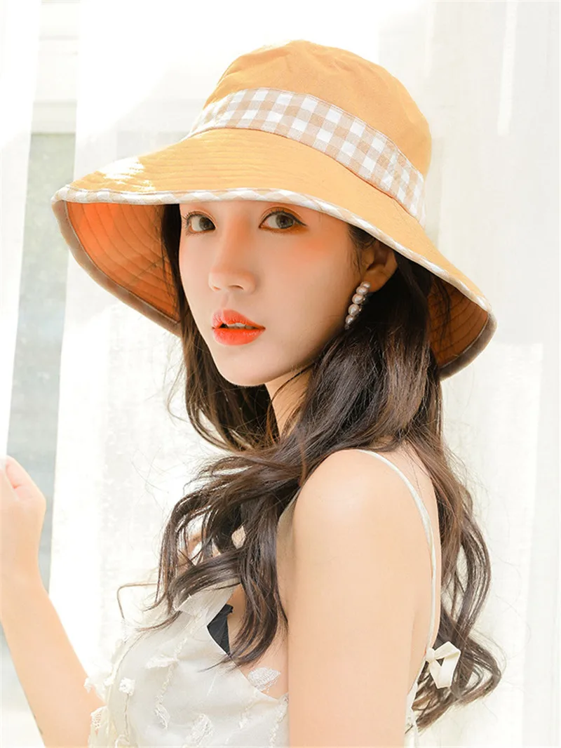 Летняя Солнцезащитная шляпа для женщин с большими полями, летние хлопковые шляпы-ведра, женские пляжные складной солнцезащитный козырек, УФ Кепка, Повседневная Кепка для раковины
