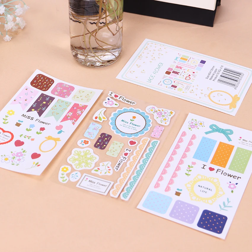 

3PCS/ Pack Sweet Lace Paper Sticker Decoration Decal Stickers DIY Scrapbooking Sticker Kawaii Stationery