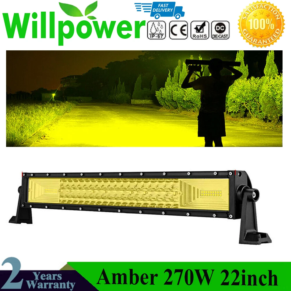 Сила воли Amber 7D светодиодный свет бар 21 ''270 W лампы 21 дюймов работы для вождения 3 ряда светодиодный свет для бездорожья джип 12 v 24 v автомобиль