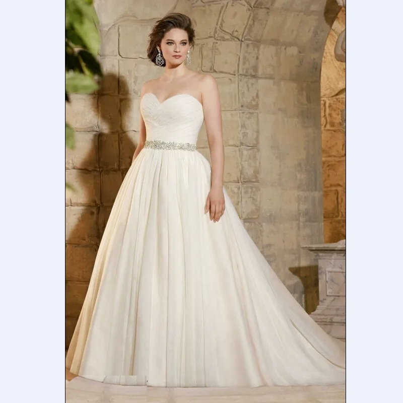 Большие размеры с вырезом сердечком плиссированные тюль Vestidos De Novia Кристалл