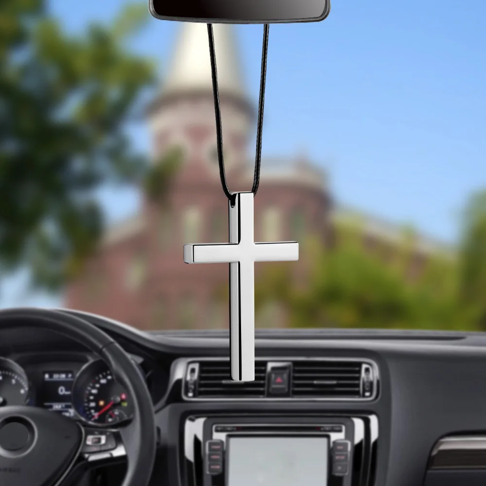 Подвеска для автомобиля, металлический крест, религиозное зеркало заднего вида в виде Иисуса, христианского орнамента, подвесное очаровательное Зеркало для автомобиля, стайлинг автомобилей - Название цвета: Silver