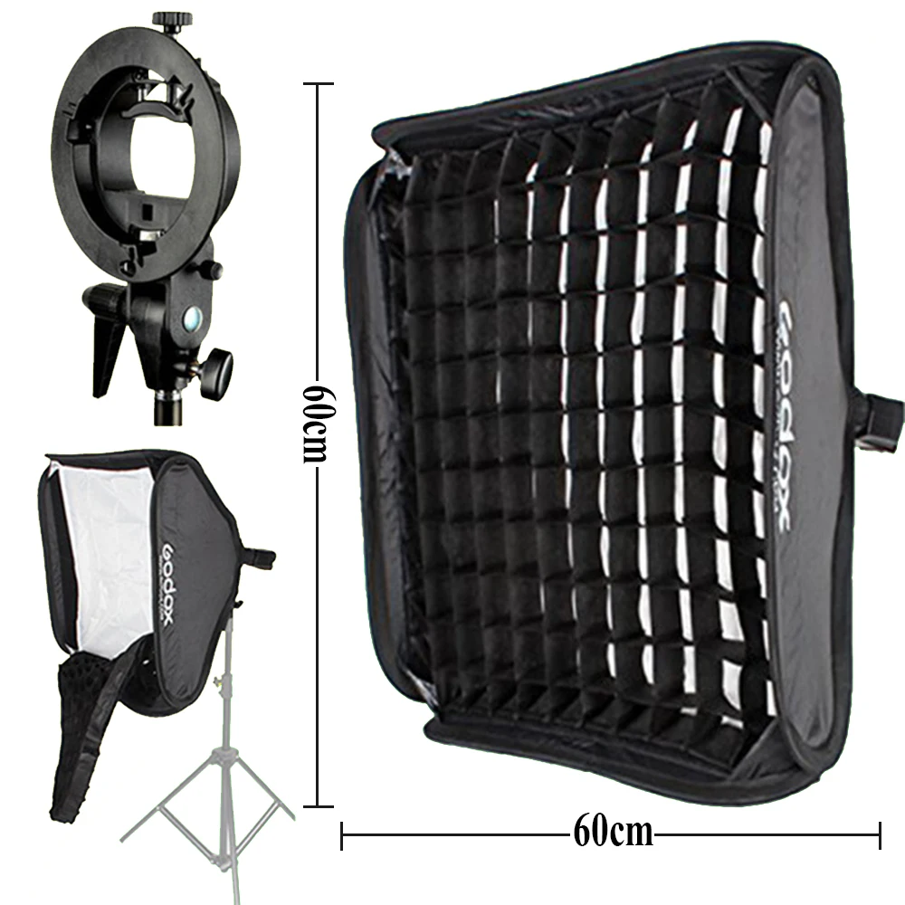 

Photography light Honeycomb Grid Flash Reflect & Godox 60cm * 60cm Flash Softbox+S type Bracket Kit for Flash Speedlite Studio