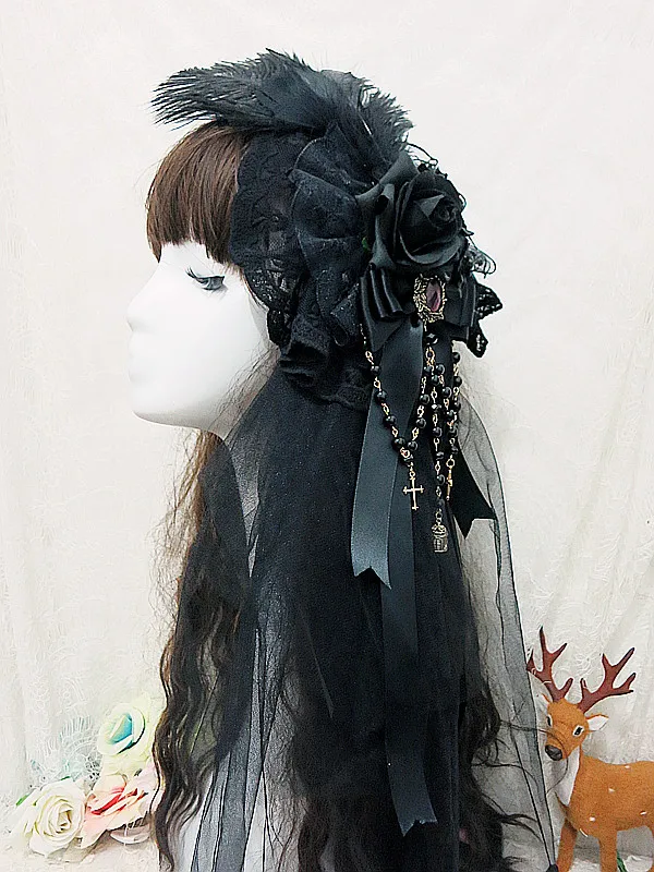 Черный готический, викторианской эпохи Era Головные уборы повязка на голову, повязка на голову - Цвет: color