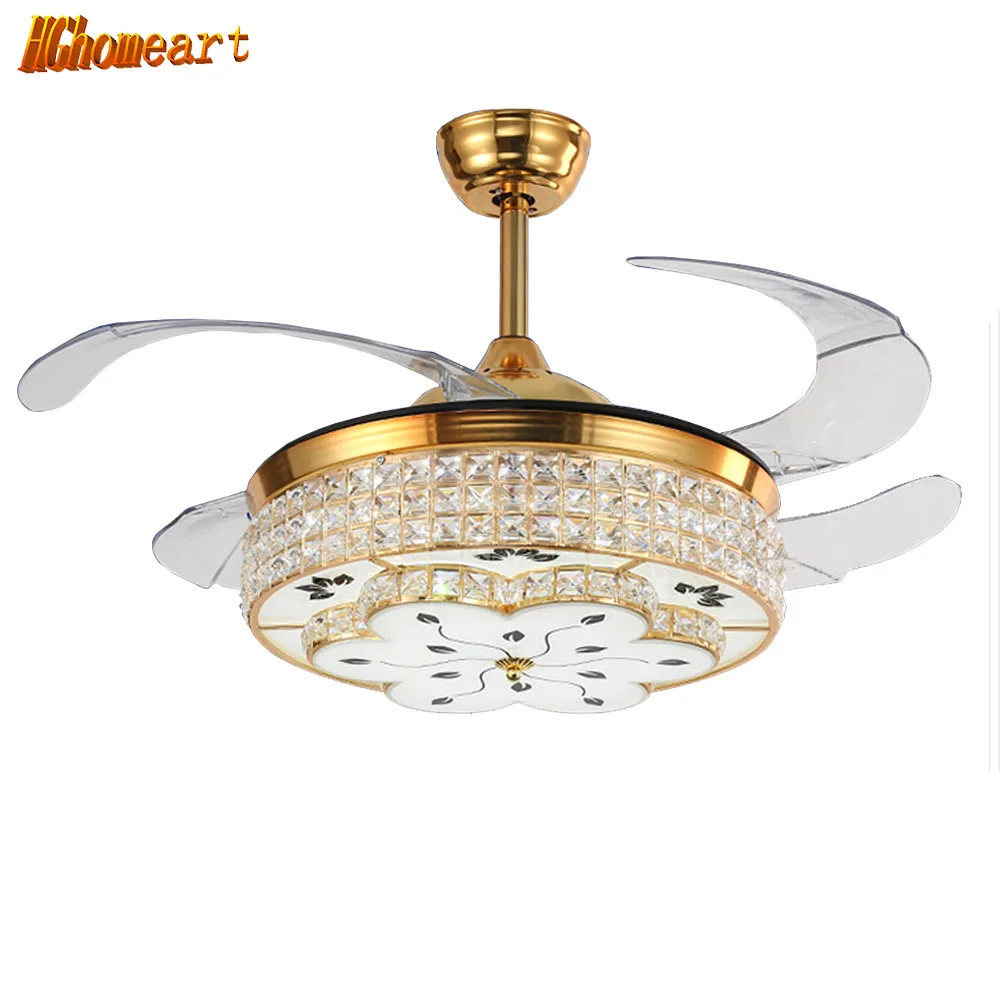 

HGHomeart Modern LED Fans Light Gold Crystal Chandeliers for The Bedroom Iron Living Room Lamp Chandelier Lighting 110/220V