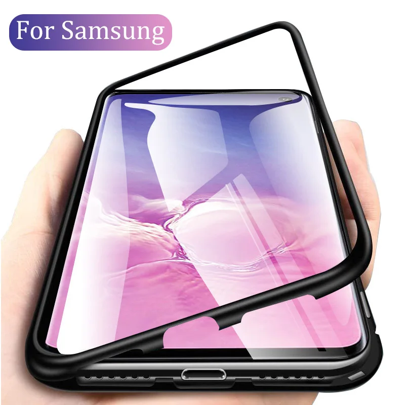 

360 Magnetic Case for samsung Galaxy s10 plus Glass Back Cover Magnet Adsorption on the sansun s9 s8 s10E s 8 9 10 E Filp coque