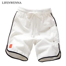 Новые летние хлопковые шорты Для мужчин Мода полосой Для мужчин s шорты дышащий шнурок пояс Прохладный Пляжные шорты Для мужчин плюс Размеры 4XL 5XL