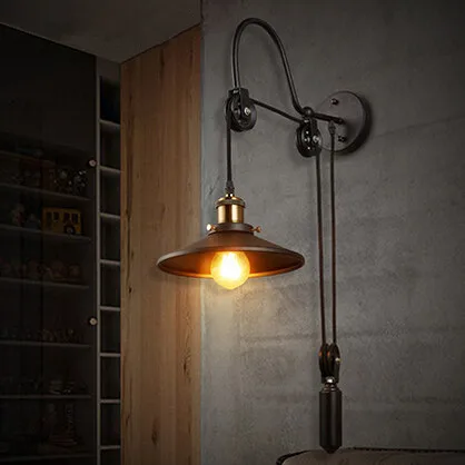

New Iron Pulley Adjustable Loft Wall Lamp Vintage Wall Sconces Bedside Light Fixtures For Home Lighting Indoor Room Bar Cafe