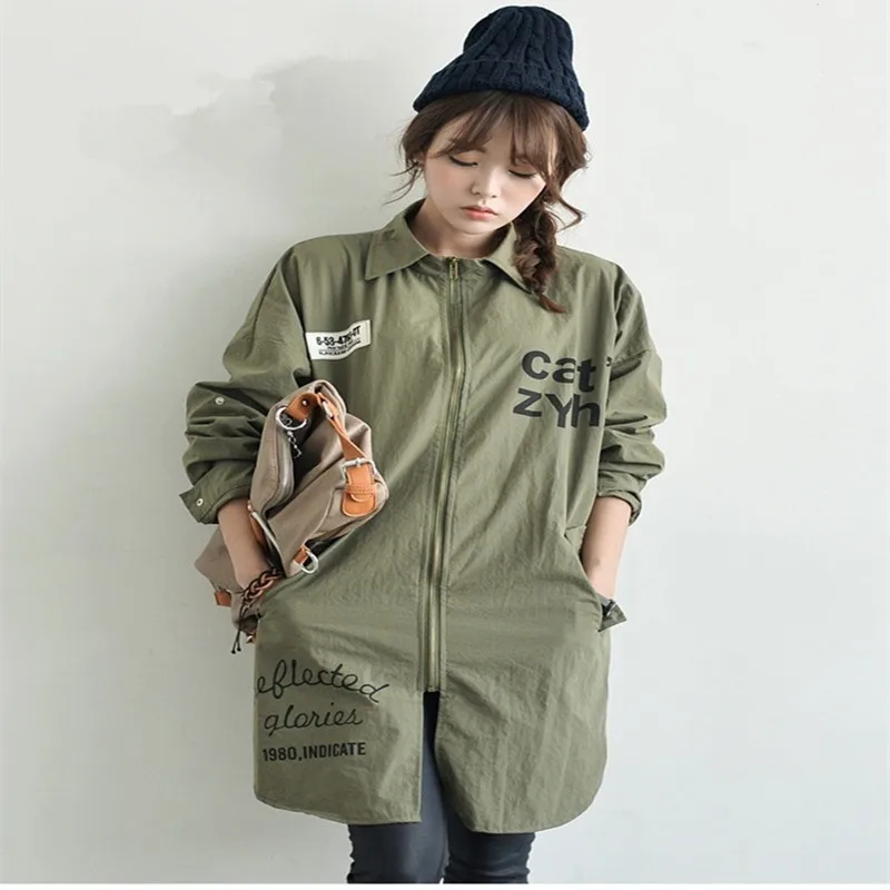 Fashion Spring Army Green Long Blusas Plus SIze Loosen Cotton Letter Print Shirt Casual Streetwear Women Vintage Blouse | Женская одежда
