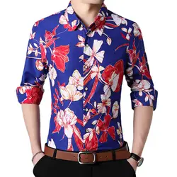 2018 демисезонный новые модные для мужчин's повседневное клетчатая рубашка с длинными рукавами/мужской тонкий цветок цветочный рубашк