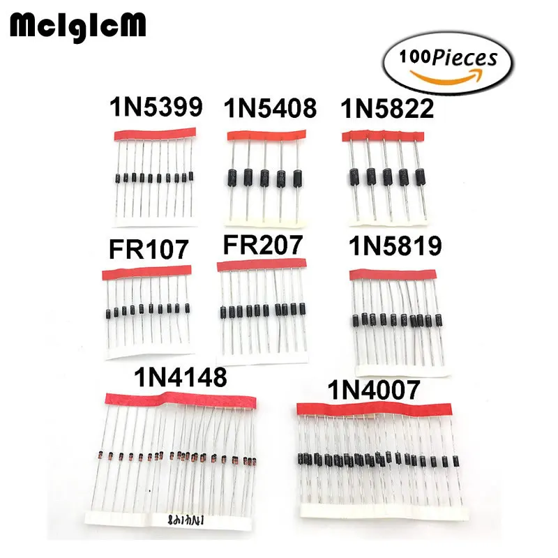 8 значений = 100 шт. 1N4148 1N4007 1N5819 1N5399 1N5408 1N5822 FR107 FR207 переключательный диод набор компонентов «сделай сам» диода, набор