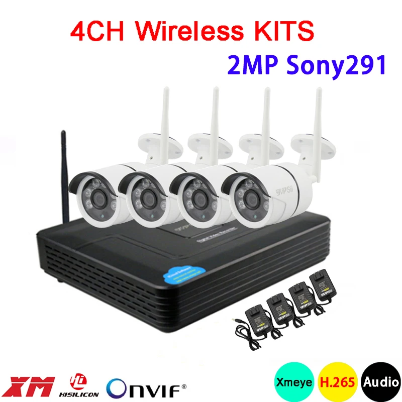 

2MP Sony291 six array Infrared Xmeye APP Waterproof HD H.265 25fps 4CH 4 Channel WIFI Wireless IP Camera kits Free Shipping