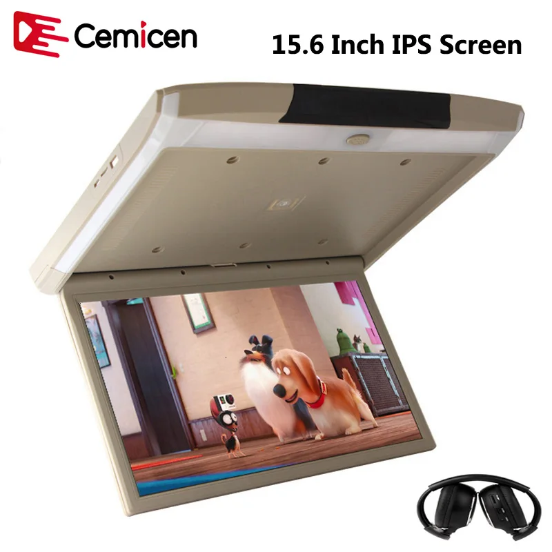 

Cemicen 15.6 Inch IPS Screen Car Roof Flip Down Mount touch Button Monitor MP5 Player HD 1080P Video USB SD HDMI IR FM Speaker